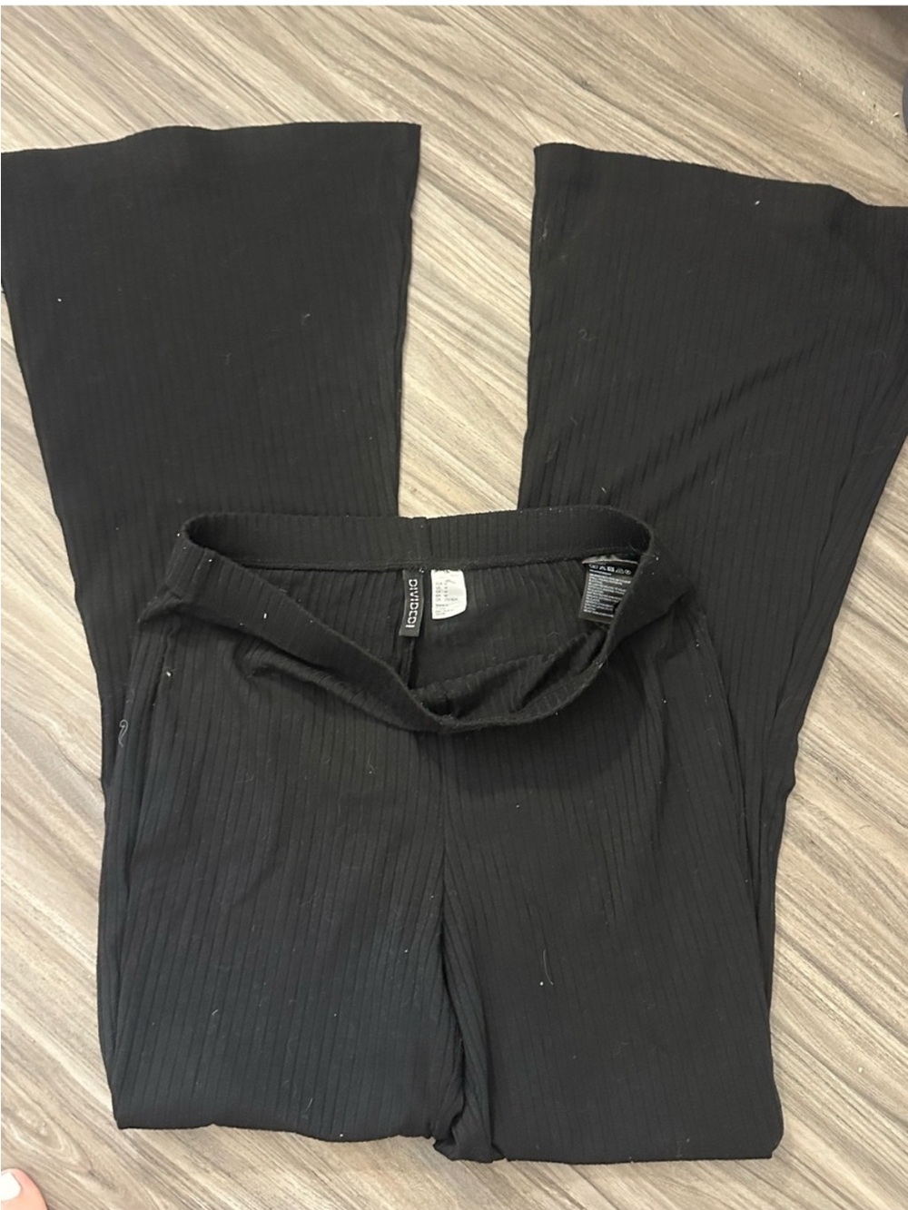 Divided Black Ribbed Wide-Leg Pants